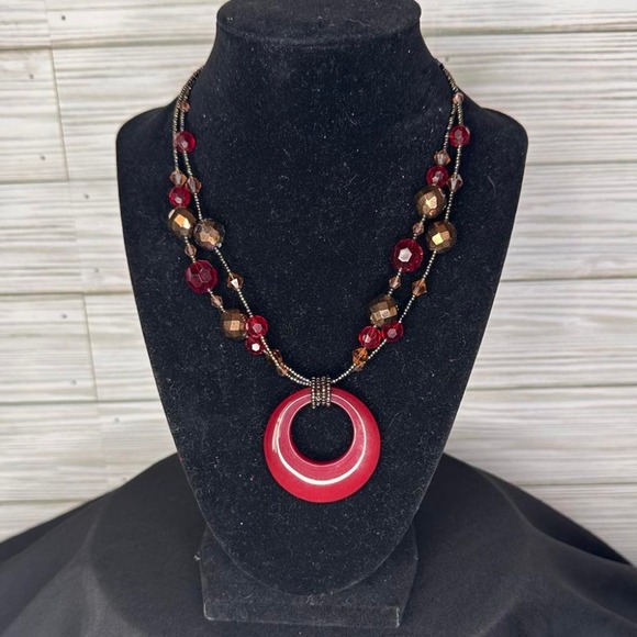 Lia Sophia Jewelry - Lia Sophia Necklace Womens OS Red Excellent Beaded Resin Ring Statement Pendant